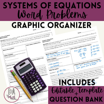 Preview of Systems of Equations Word Problems with Graphic Organizer 