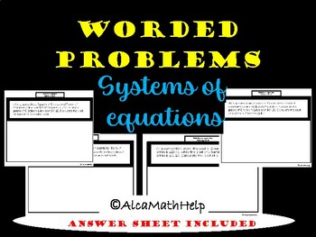 Preview of Systems of Equations Worded Problems Worksheet/Centers/S. Hunts