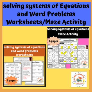 Preview of Systems of Equations Worksheets Bundle word problems and maze activity