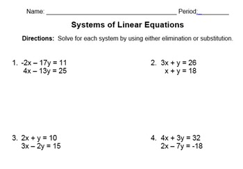 solving system of equations by substitution practice problems