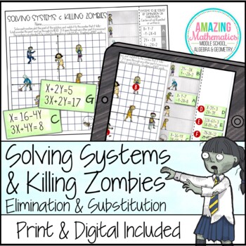 Preview of Solving Systems of Equations Activity & Zombies - by Elimination or Substitution