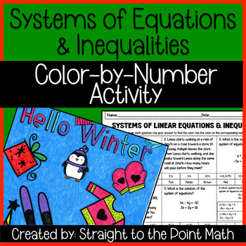 Preview of Systems of Equations and Inequalities | Algebra 1 | Winter | Color By Number