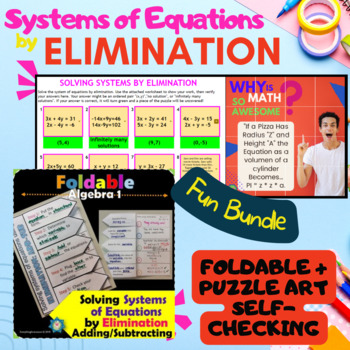 Preview of Systems of Equations by Elimination Fun Bundle: Foldable+Digital Puzzle