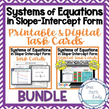Preview of Systems of Equations by Graphing Printable & Digital Task Cards BUNDLE
