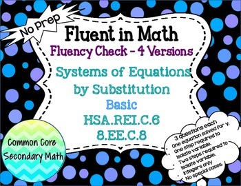 Preview of Systems of Equations by Substitution Basic : No Prep Fluent in Math Series