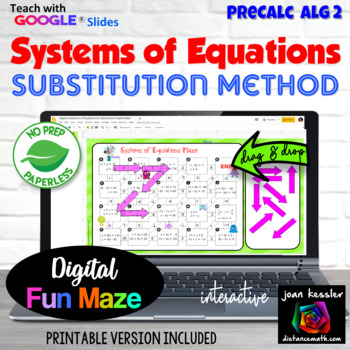 Preview of Systems of Equations by Substitution Digital Maze plus PRINTABLE