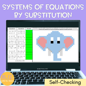 Preview of Systems of Equations by Substitution Digital Pixel Art Activity for Algebra 1