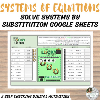 Preview of Systems of Equations by Substitution | Self-Checking | Google Sheet | Lotto