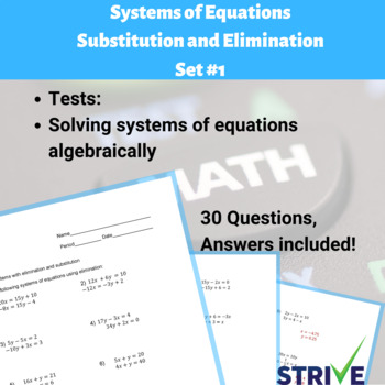 Preview of Systems of Equations by Substitution and Elimination - Set #1