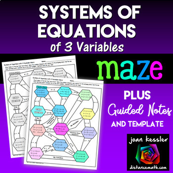 Preview of Systems of Equations with 3 Variables Maze plus Guided Notes