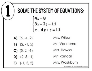 Systems of Equations with Three Variables Math Lib - DISTANCE LEARNING