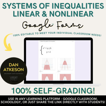 Preview of Systems of Inequalities Linear and Nonlinear｜ Review or Quiz｜ 2 Google™ Forms