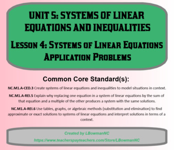 Preview of Systems of Linear Equations Application Problems (Math 1)