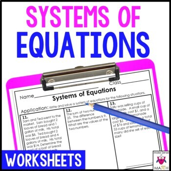 Preview of Systems of Linear Equations Homework Worksheets