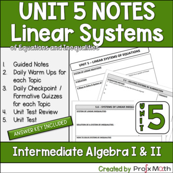 Preview of Systems of Linear Equations/Inequalities Guided Notes [Unit 5, Int Algebra 1/2]