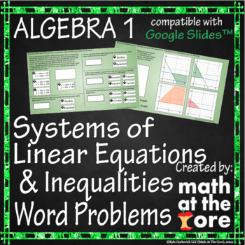 Preview of Systems of Linear Equations & Inequalities - Word Problems for Google Slides™