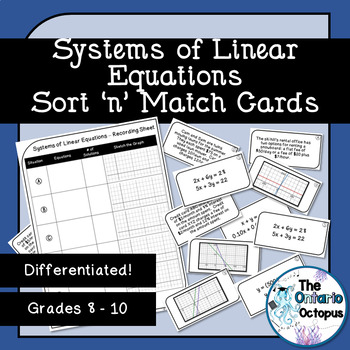 Preview of Systems of Linear Equations Match and Sort Cards with Recording Sheets