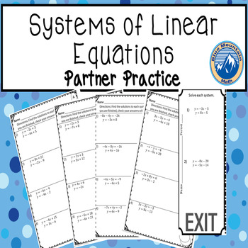 Preview of Systems of Linear Equations Partner Practice