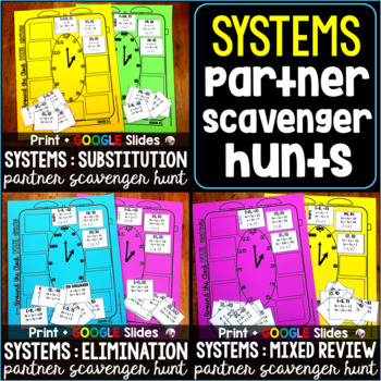 Preview of Systems of Linear Equations Math Partner Scavenger Hunt Activity Bundle