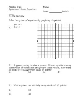 Preview of Systems of Linear Equations Quiz