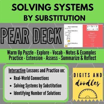 Preview of Systems of Linear Equations: Solving by Substitution: Pear Deck & Student Notes