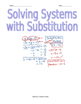 Preview of Systems of Linear Equations Substitution Practice