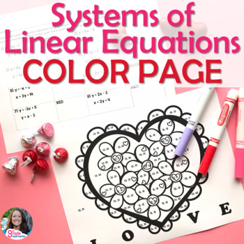 Preview of Systems of Linear Equations Valentine's Day Coloring Page Activity