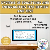 Systems of Linear Equations and Inequalities Test Review and Test