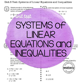 SYSTEMS OF LINEAR EQUATIONS & INEQUALITIES Unit Test CC Algebra1