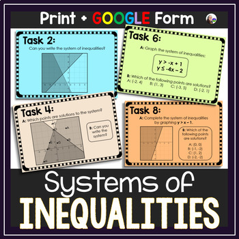 Preview of Systems of Linear Inequalities Algebra Task Cards Activity - print and digital