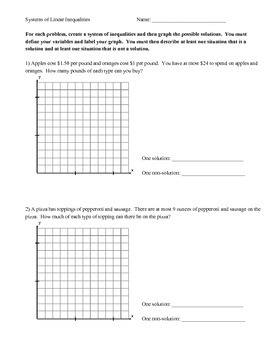 Preview of Systems of Linear Inequalities Word Problems