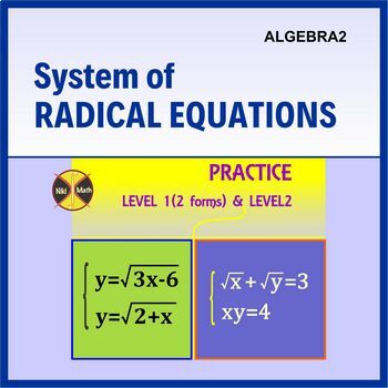Preview of Systems of Radical Equations - Practice Level 1 (2 Forms) & Practice Level 2