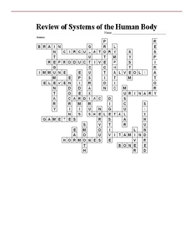 Systems of the Human Body Crossword Puzzle by Sandra Gibbs | TpT