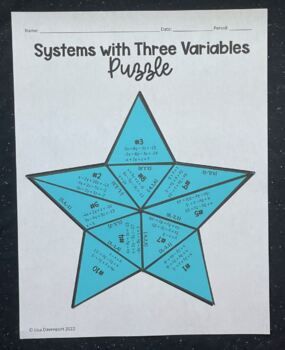 Preview of Systems with Three Variables - Algebra 2 Puzzle