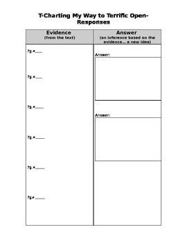 Preview of T-Chart & Open Response Organizer