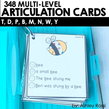 Preview of T, D, B, P, M, N, W, Y sound Articulation Cards for Speech Therapy