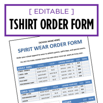 Preview of T-Shirt Spirit Wear Order Form - Editable ** NEW ** Google Slides