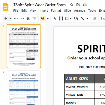 shirt order form template excel