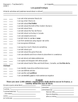 Preview of T'es Branché 1 Unité 2 vocabulary and grammar packet