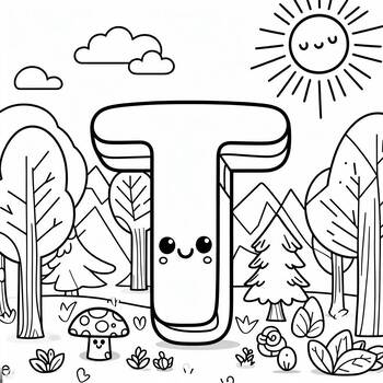 Preview of T is for Trees- Letters and Nature themed coloring page