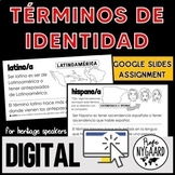 Términos de identidad: Digital Worksheets for Heritage Speakers