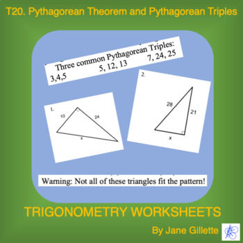 Preview of T20. Pythagorean Theorem and Pythagorean Triples