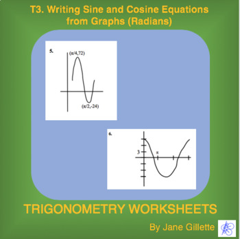 Preview of T3. Writing Sine and Cosine Equations from Graphs (Radians)