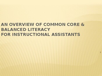 Preview of TA Reading Strategies PD : An Overview of Common Core & Balanced Literacy