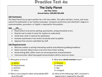 Preview of TABE Clas-E Practice Test 4a w/ Answer Key