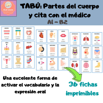 Preview of TABÚ: PARTES DEL CUERPO (body parts) Spanish - English -> ELE A1 - B2