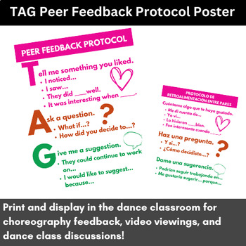 Preview of TAG Peer Feedback Protocol Poster/Anchor Chart (English and Spanish) for Dance