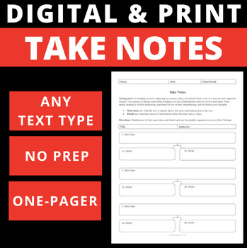 Preview of TAKE NOTES - DIGITAL AND PRINT - ONE PAGER - GRAPHIC ORGANIZER