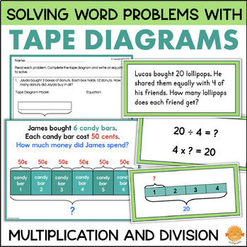 Preview of TAPE DIAGRAMS Multiplication & Division Word Problems Bar Model Math Task Cards