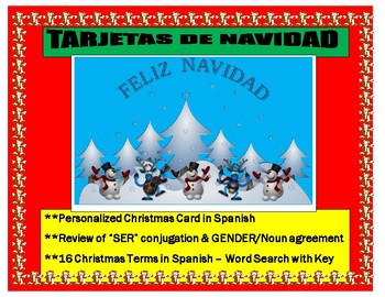 Preview of TARJETAS DE NAVIDAD-"Feliz Navidad" Make your Christmas Cards in Spanish- "SER"